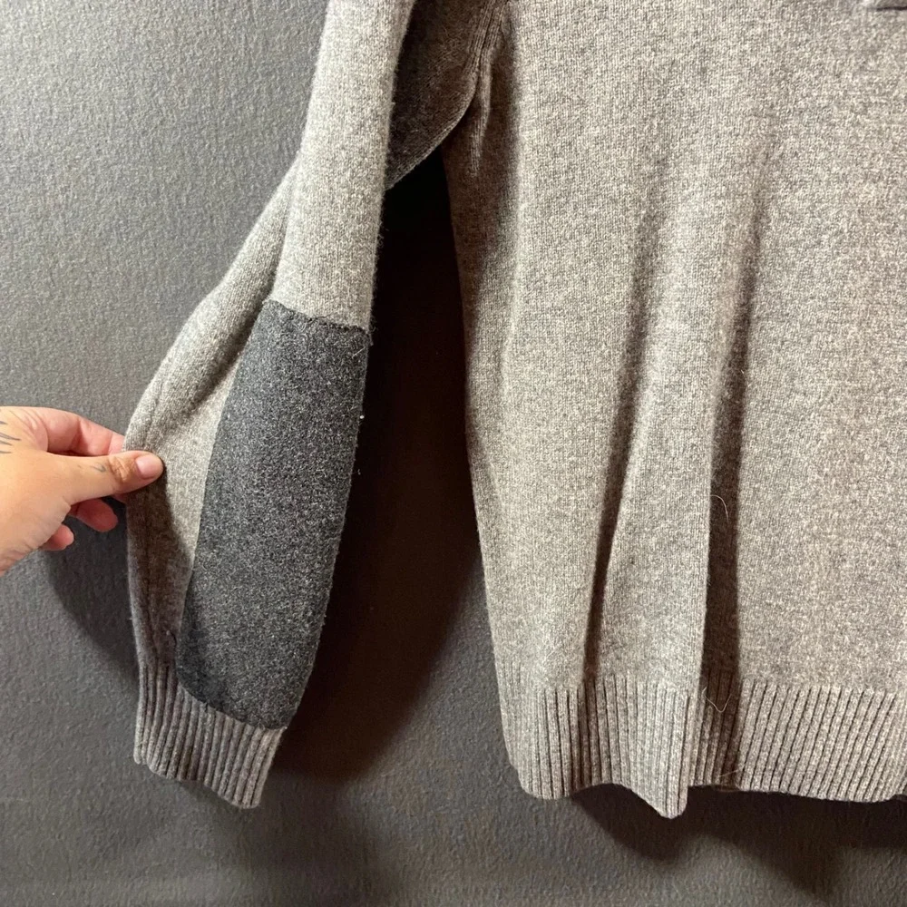 Banana Republic men merino wool Sweater medium gray Elbow Patch Grey minimalist